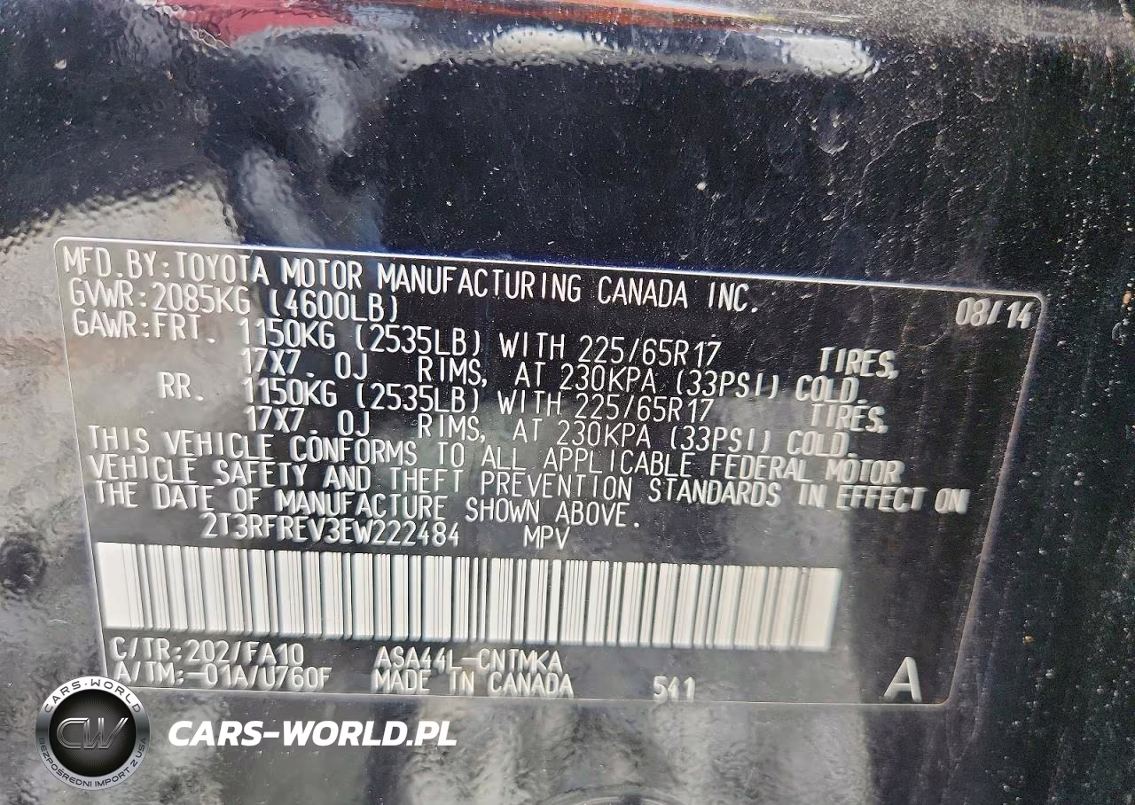 2014 Toyota Rav4 Xle VIN:2T3RFREV3EW222484 - 13