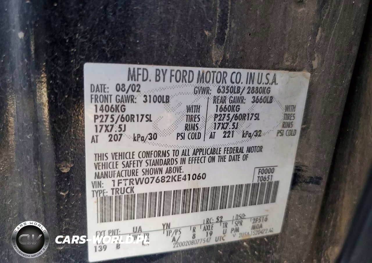 2002 Ford F150 Supercrew VIN:1FTRW07682KE41060 - 12