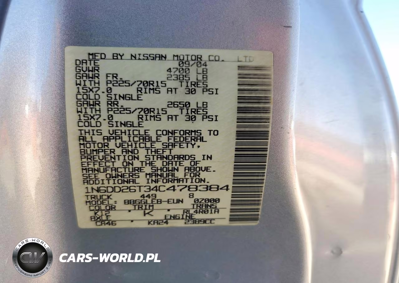 2004 Nissan Frontier King Cab Xe VIN:1N6DD26T34C478384 - 12