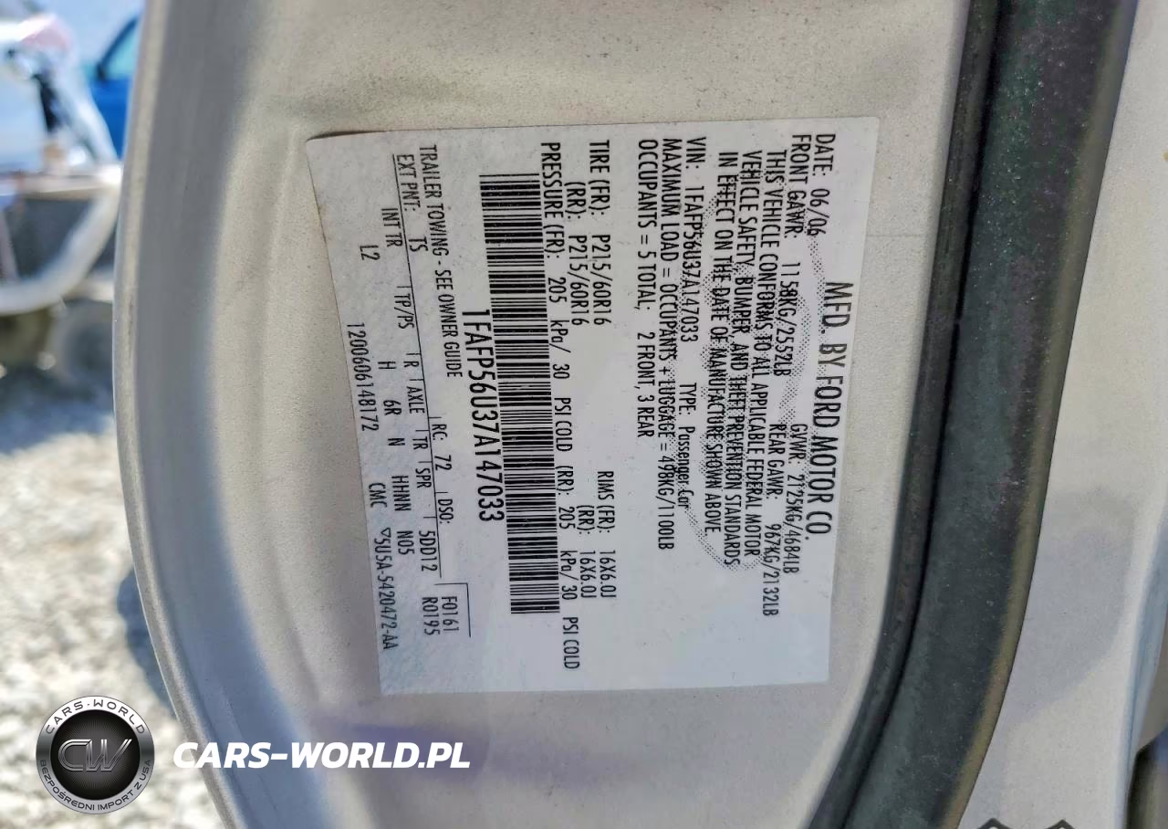 2007 Ford Taurus Sel VIN:1FAFP56U37A147033 - 12