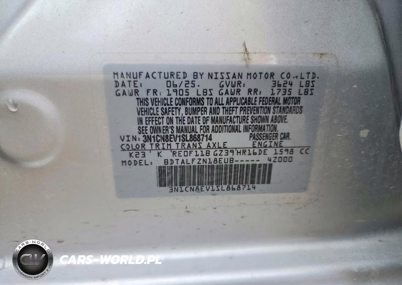 2025 Nissan Versa Sv VIN:3N1CN8EV1SL868714 - 12