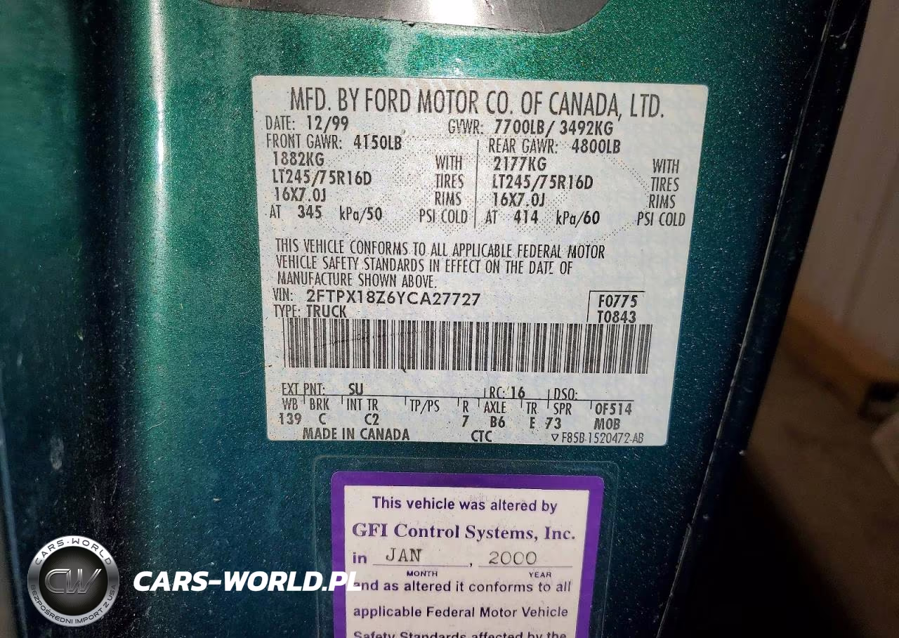 2000 Ford F150 VIN:2FTPX18Z6YCA27727 - 12