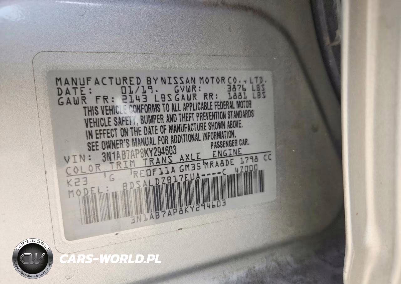 2019 Nissan Sentra Sv VIN:3N1AB7AP8KY294603 - 13
