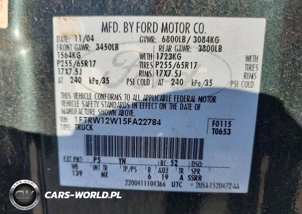 2005 Ford F150 Supercrew VIN:1FTRW12W15FA22784 - 12