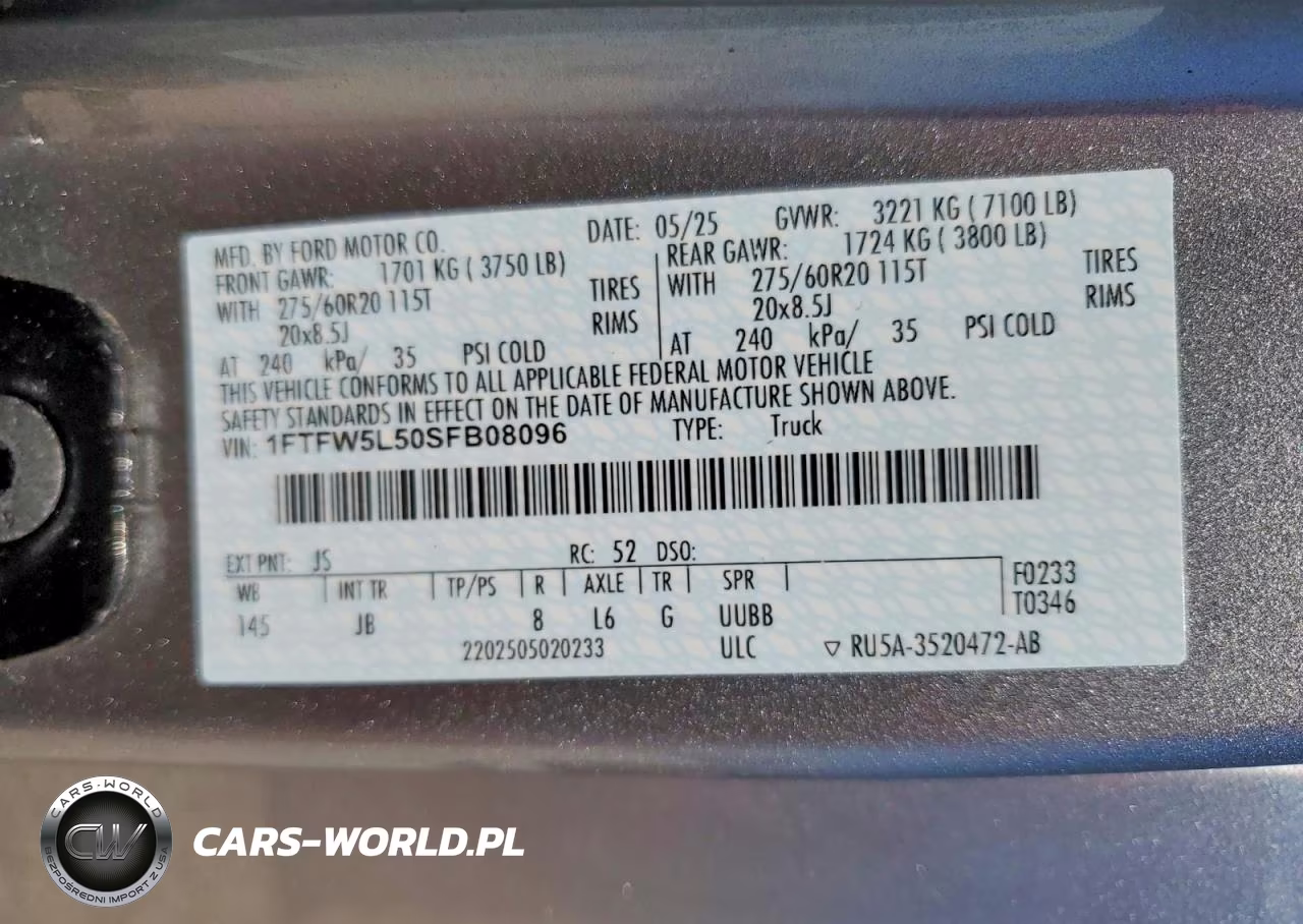 2025 Ford F150 Lariat VIN:1FTFW5L50SFB08096 - 12
