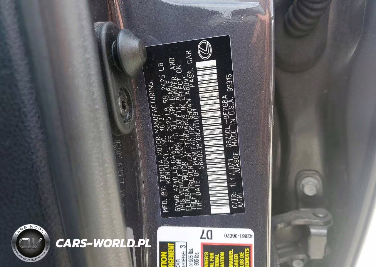 2022 Lexus Es 350 Base VIN:58ADZ1B16NU114091 - 12