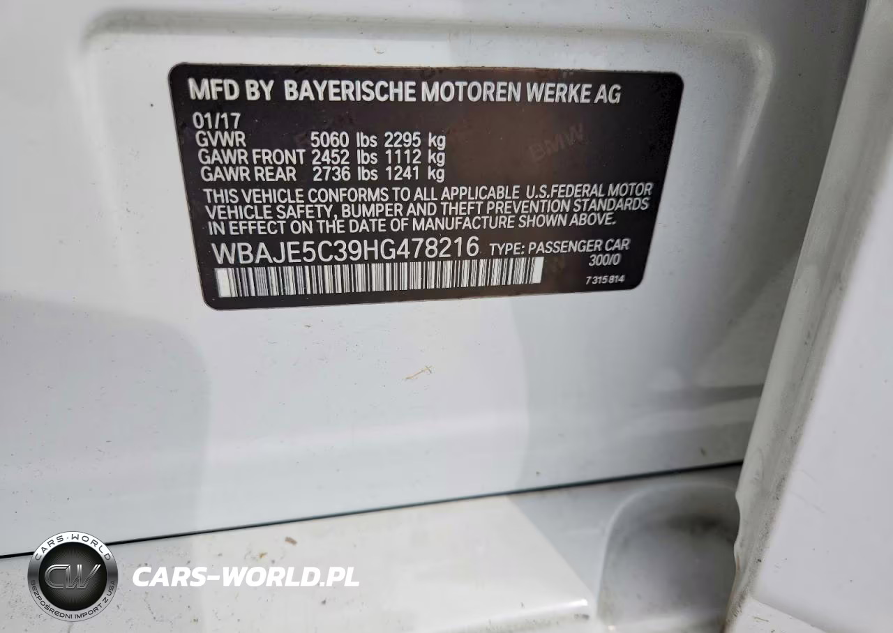 2017 BMW 540 I VIN:WBAJE5C39HG478216 - 12