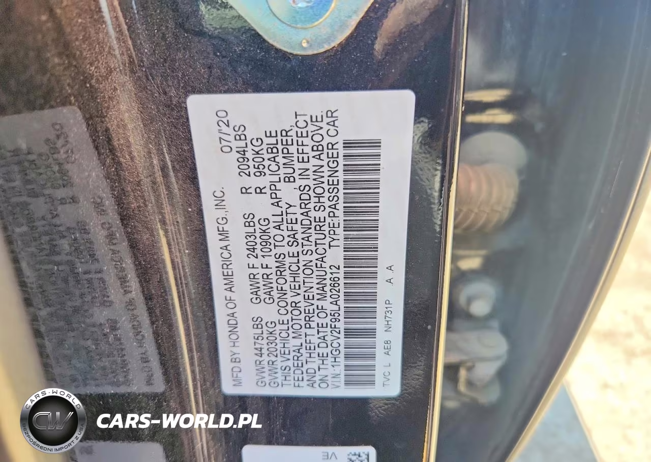 2020 Honda Accord Touring VIN:1HGCV2F95LA026612 - 12