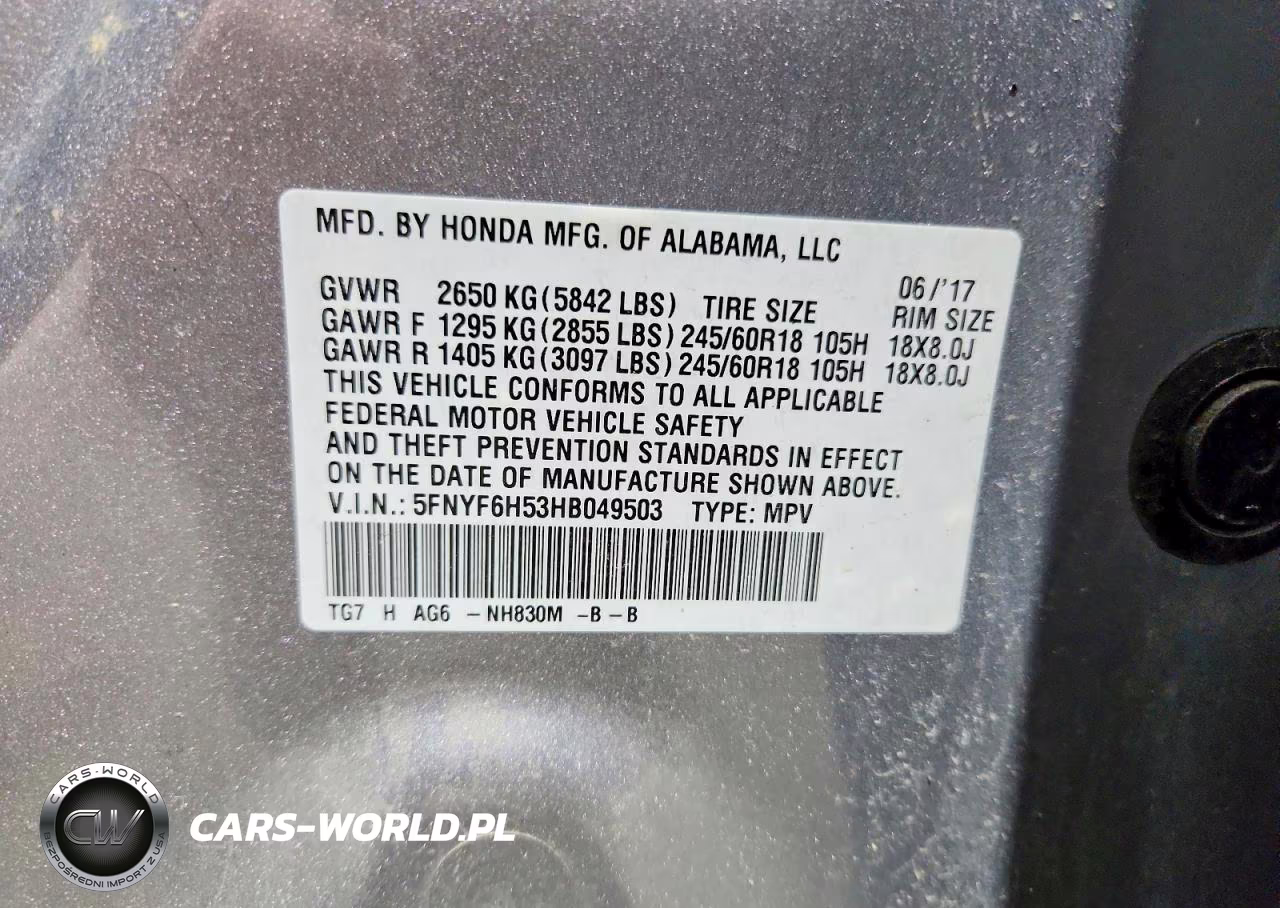 2017 Honda Pilot Exl VIN:5FNYF6H53HB049503 - 13