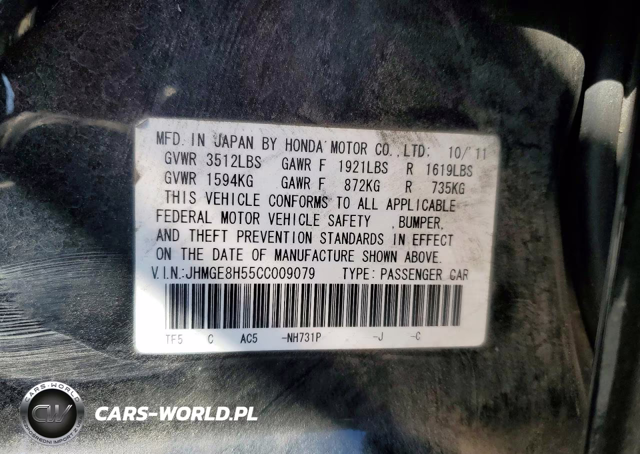 2012 Honda Fit Sport VIN:JHMGE8H55CC009079 - 12