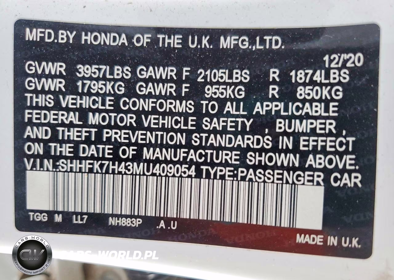 2021 Honda Civic Sport VIN:SHHFK7H43MU409054 - 12
