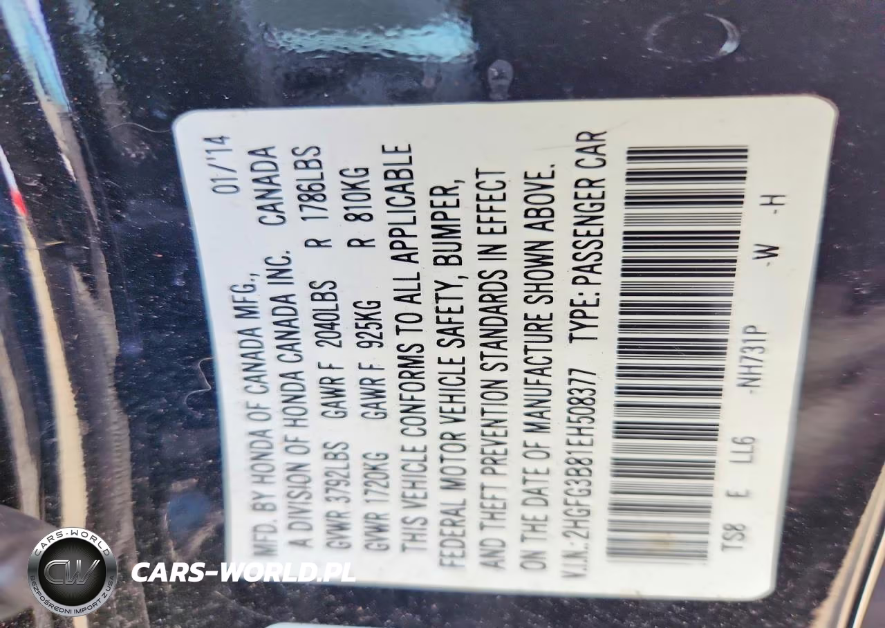 2014 Honda Civic Ex VIN:2HGFG3B81EH508377 - 12