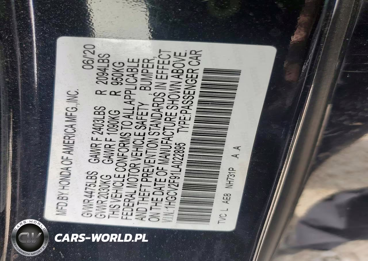 2020 Honda Accord Touring VIN:1HGCV2F91LA022895 - 12