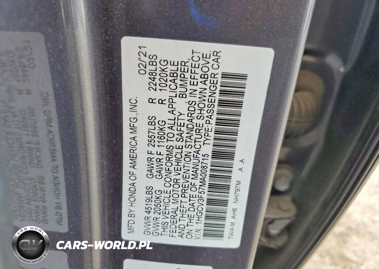 2021 Honda Accord Dx VIN:1HGCV3F57MA008715 - 12
