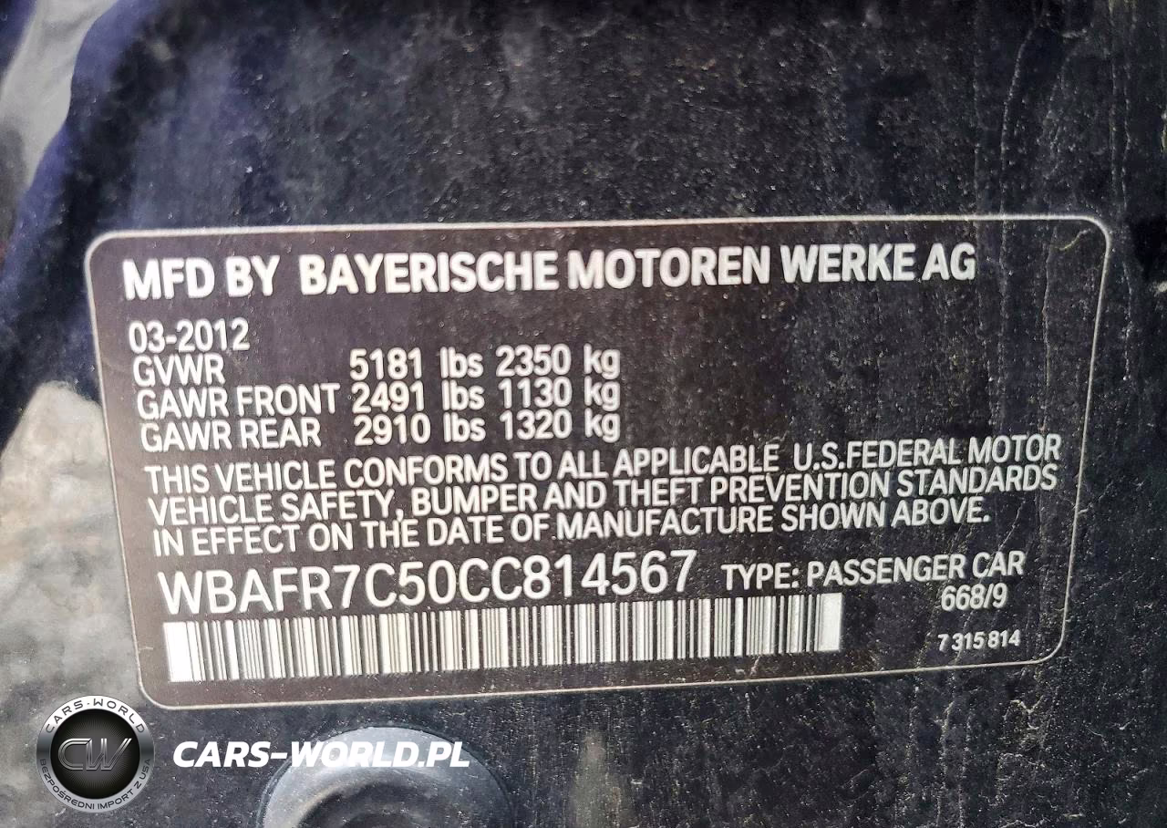 2012 BMW 535 I VIN:WBAFR7C50CC814567 - 12