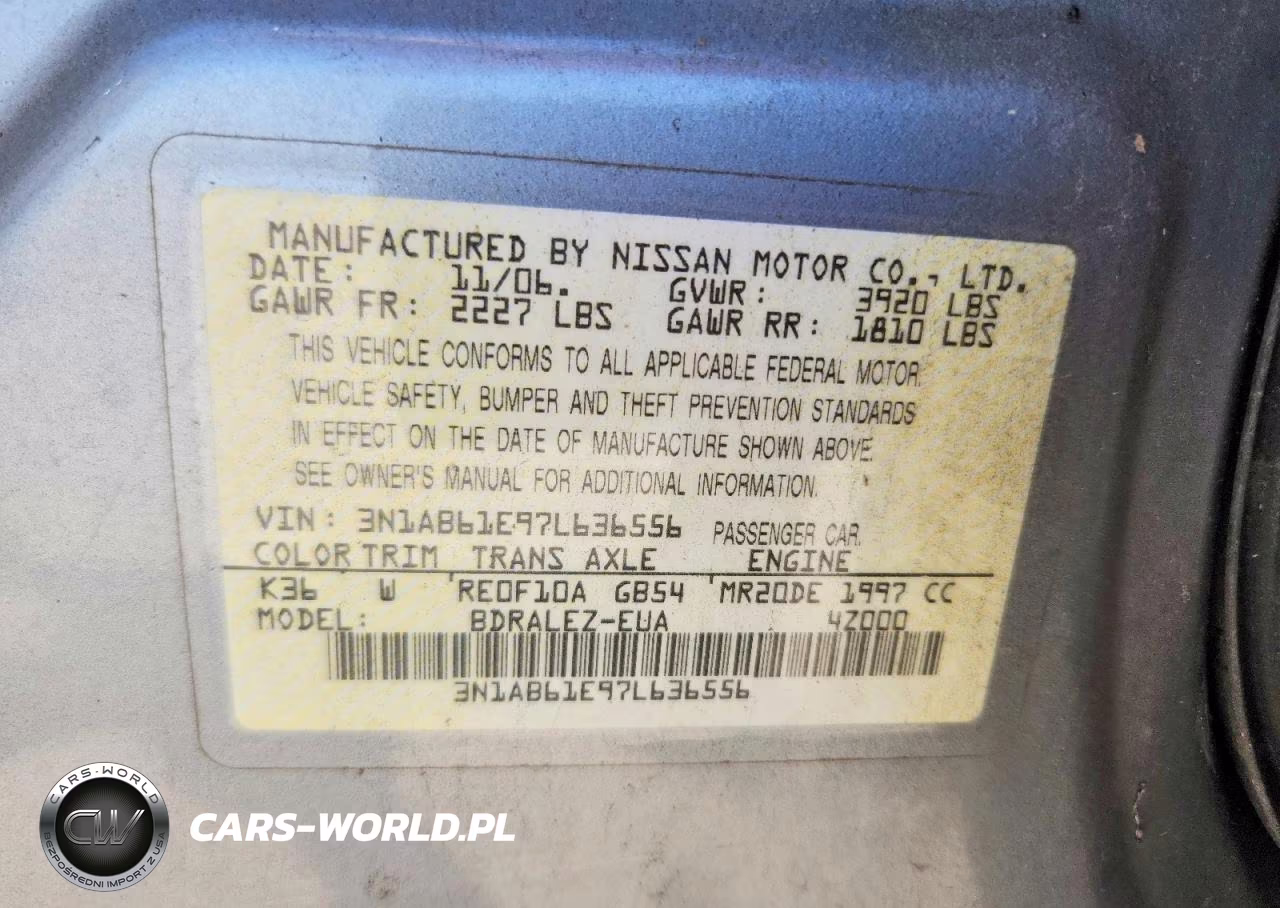 2007 Nissan Sentra 2.0 VIN:3N1AB61E97L636556 - 12