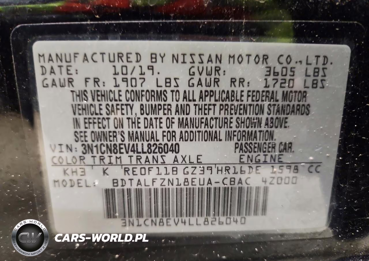 2020 Nissan Versa Sv VIN:3N1CN8EV4LL826040 - 12