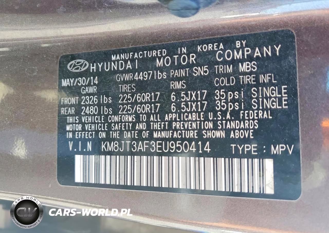 2014 Hyundai Tucson Gls VIN:KM8JT3AF3EU950414 - 13