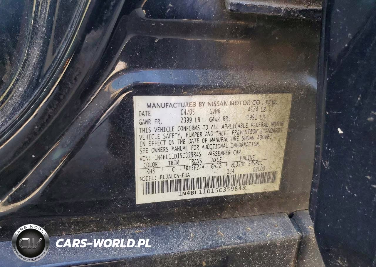 2005 Nissan Altima 3.5 Se VIN:1N4BL11D15C359845 - 12