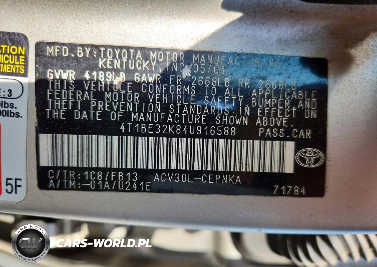 2004 Toyota Camry Le VIN:4T1BE32K84U916588 - 12