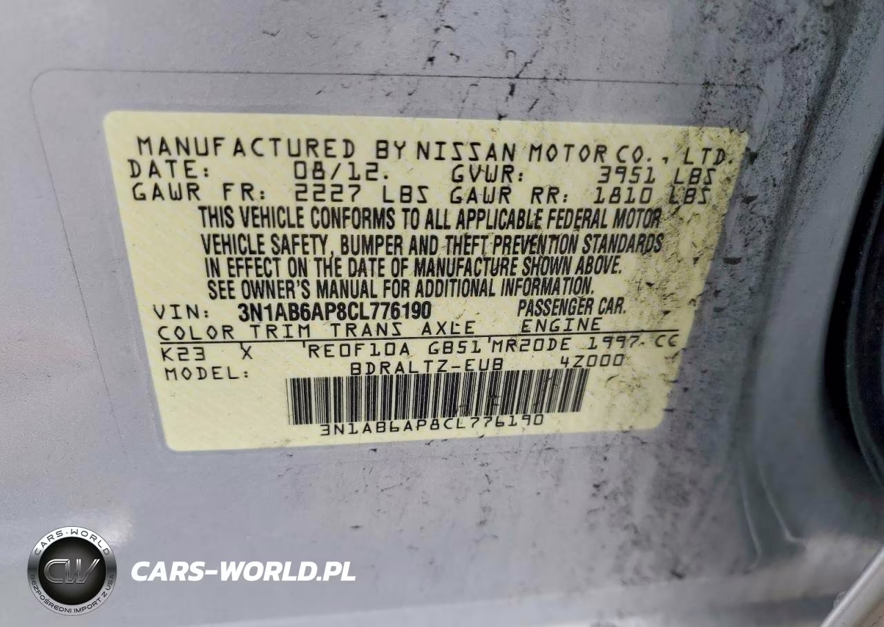 2012 Nissan Sentra 2.0 VIN:3N1AB6AP8CL776190 - 12