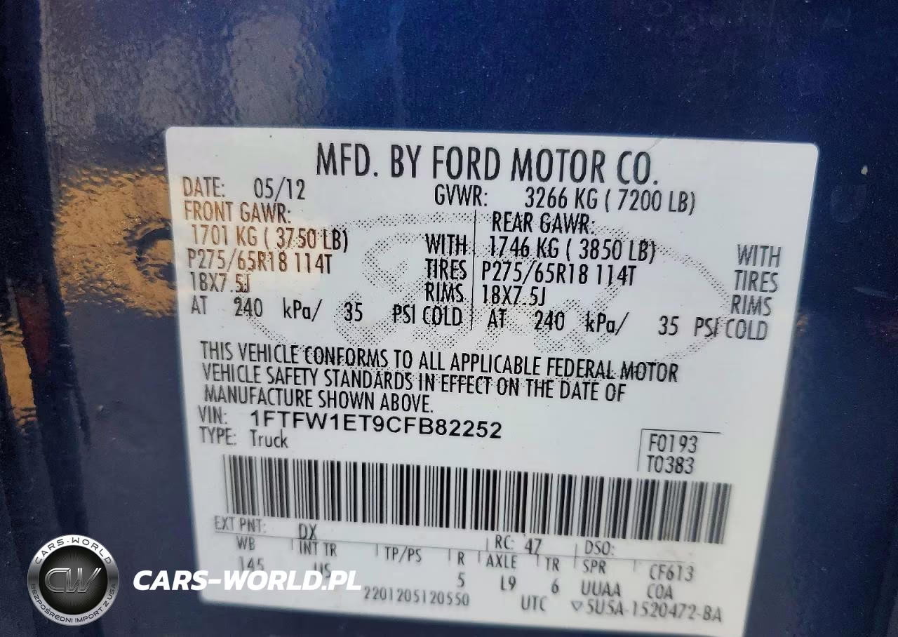 2012 Ford F150 Supercrew VIN:1FTFW1ET9CFB82252 - 12