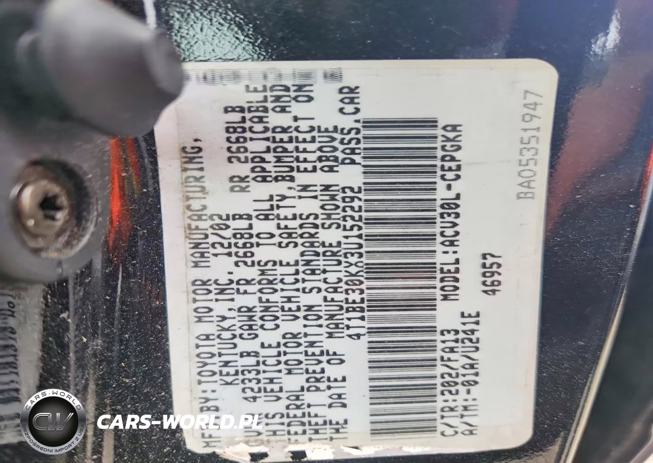 2003 Toyota Camry Xle VIN:4T1BE30KX3U152292 - 12