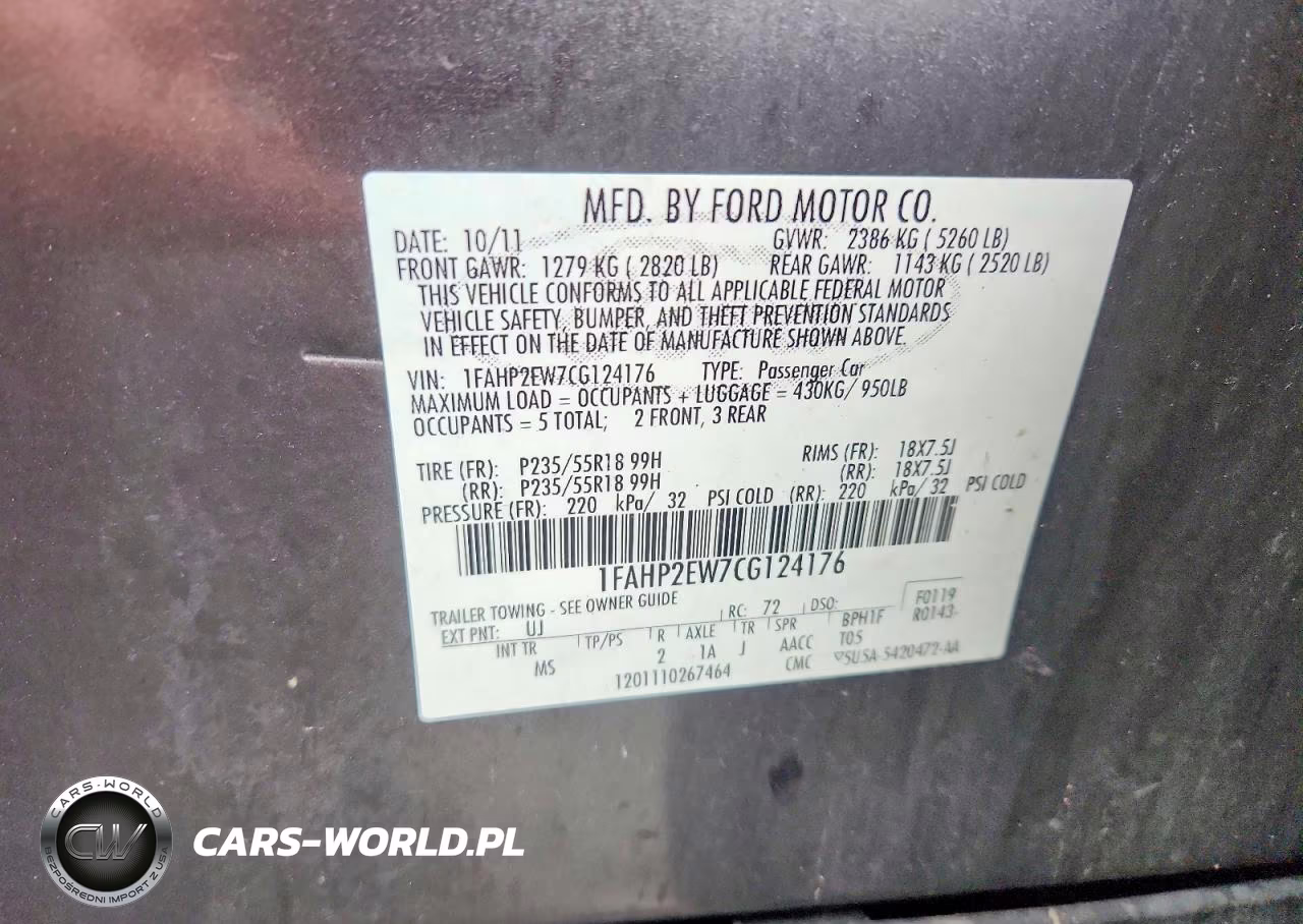 2012 Ford Taurus Sel VIN:1FAHP2EW7CG124176 - 12