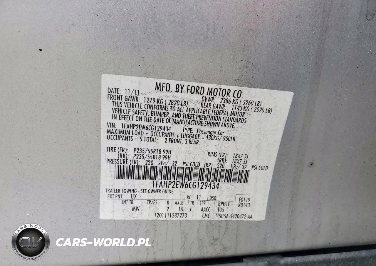 2012 Ford Taurus Sel VIN:1FAHP2EW6CG129434 - 13