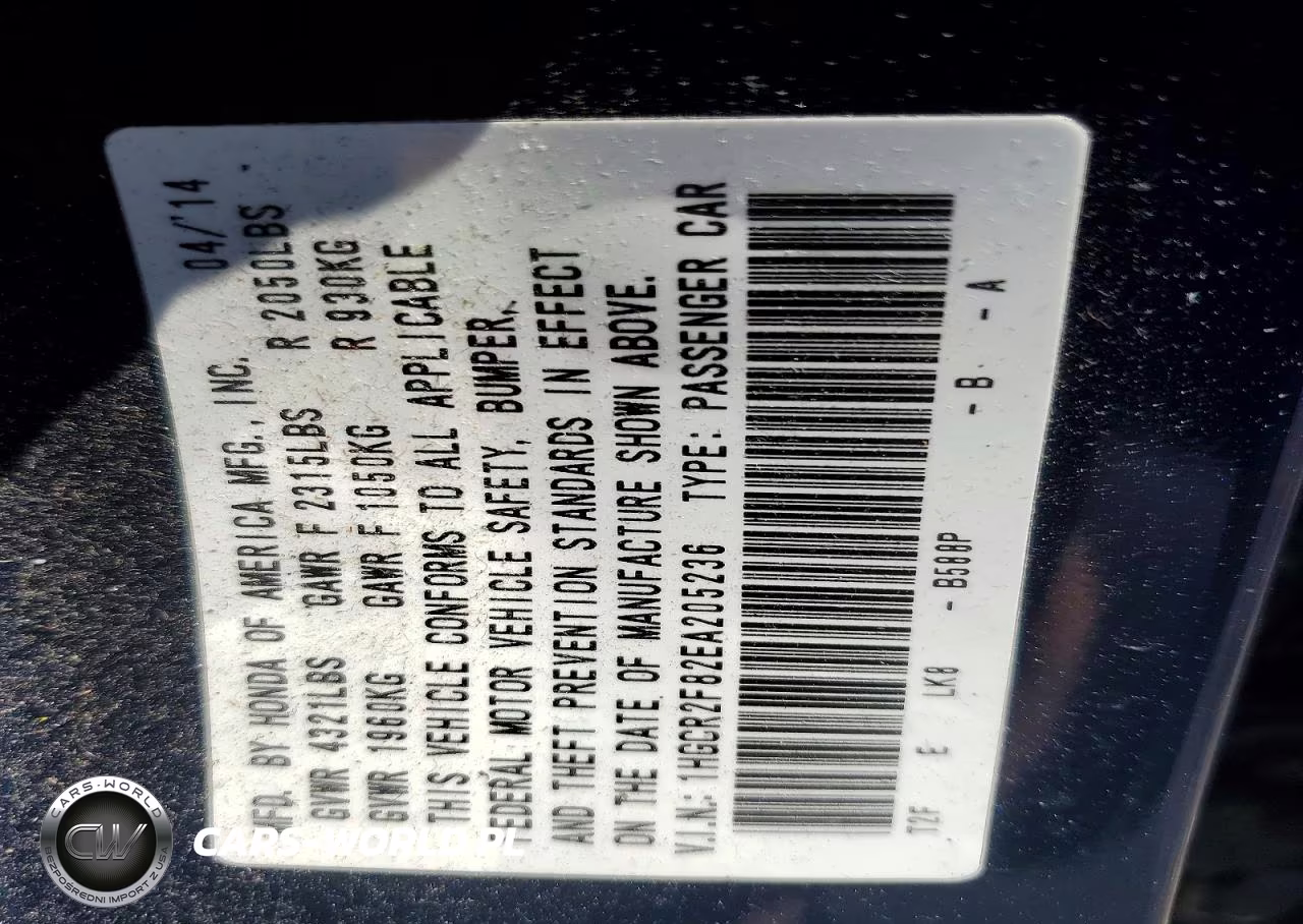 2014 Honda Accord Exl VIN:1HGCR2F82EA205236 - 12