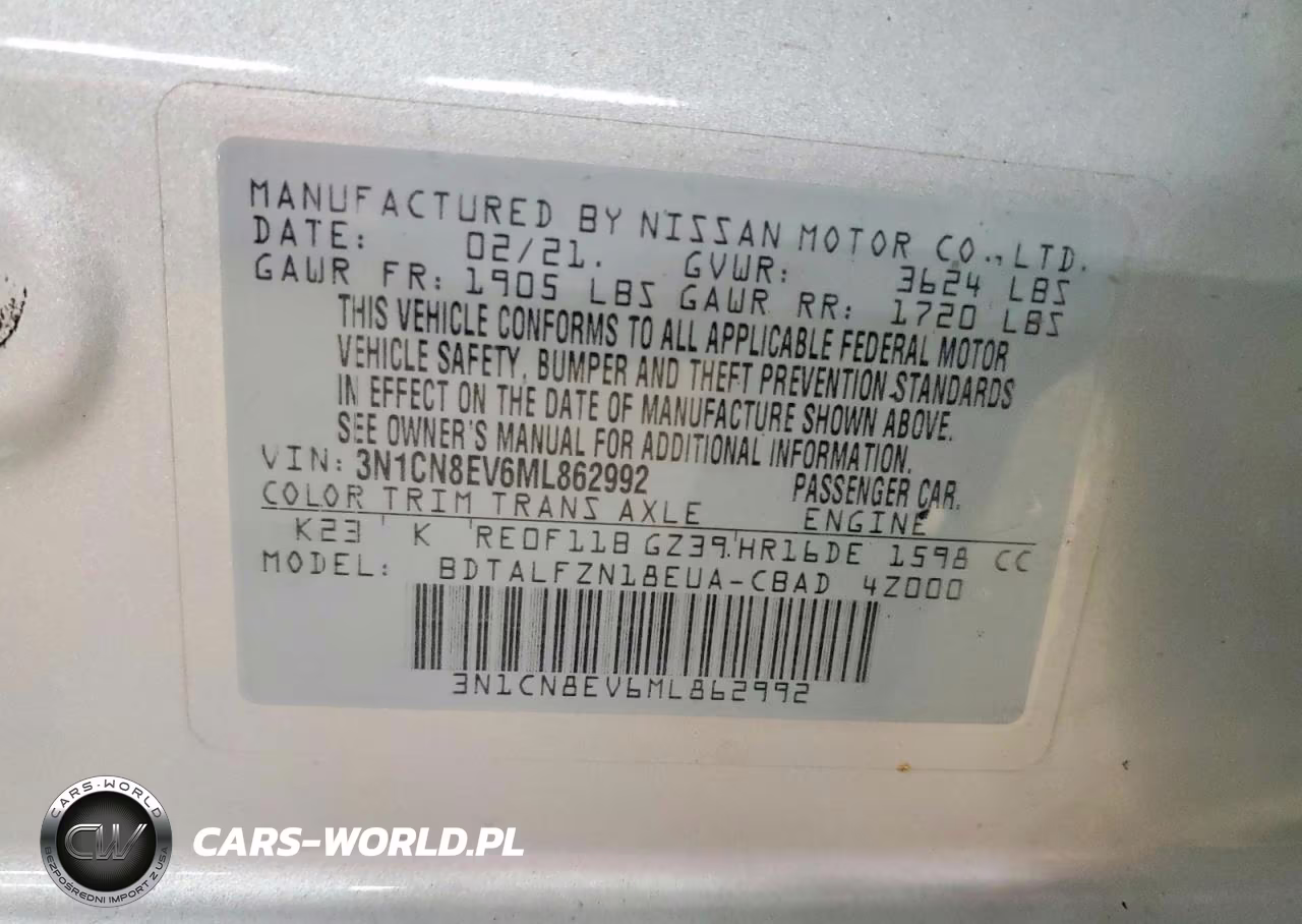2021 Nissan Versa Sv VIN:3N1CN8EV6ML862992 - 12