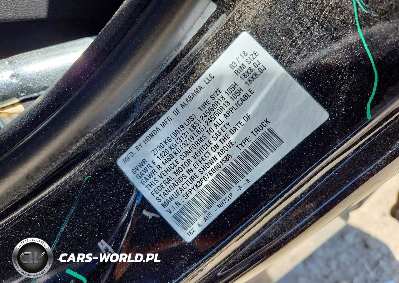 2019 Honda Ridgeline Rtl VIN:5FPYK3F67KB001586 - 12