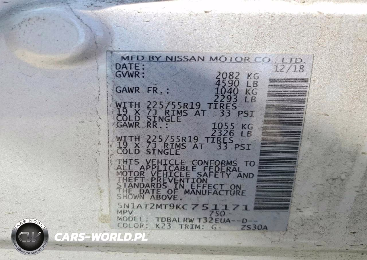 2019 Nissan Rogue Sl VIN:5N1AT2MT9KC751171 - 13