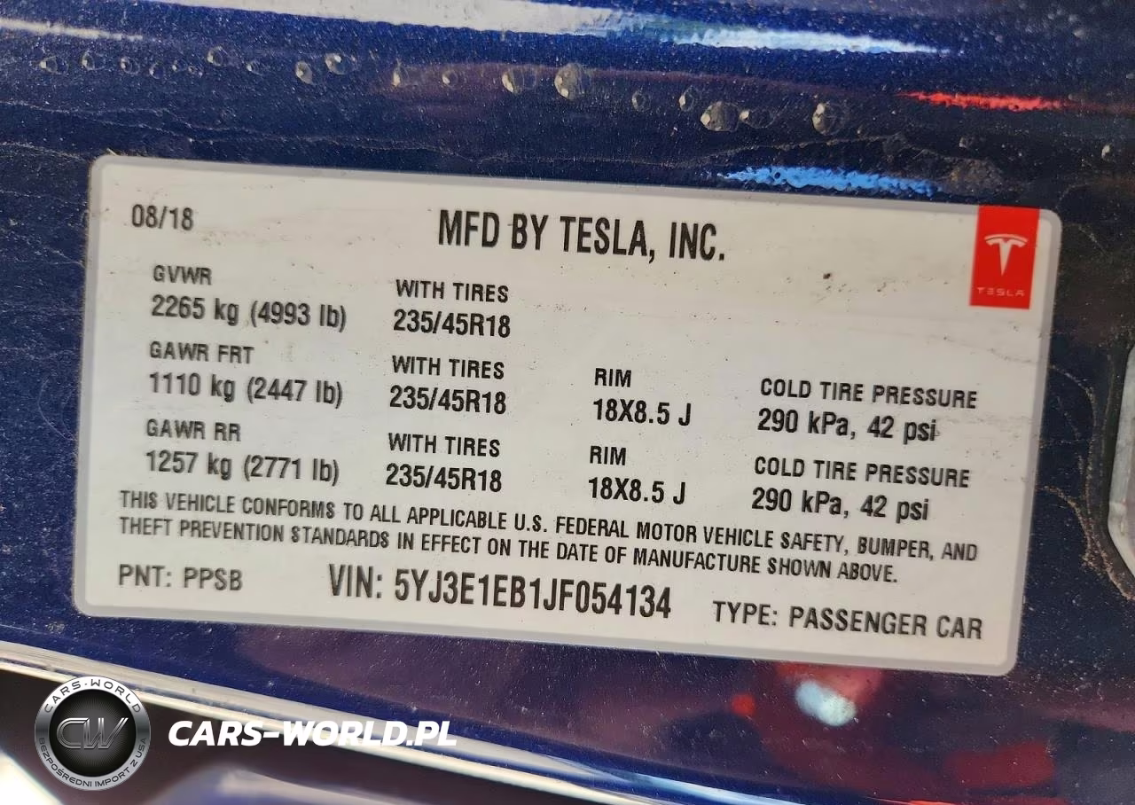 2018 Tesla Model 3 VIN:5YJ3E1EB1JF054134 - 12