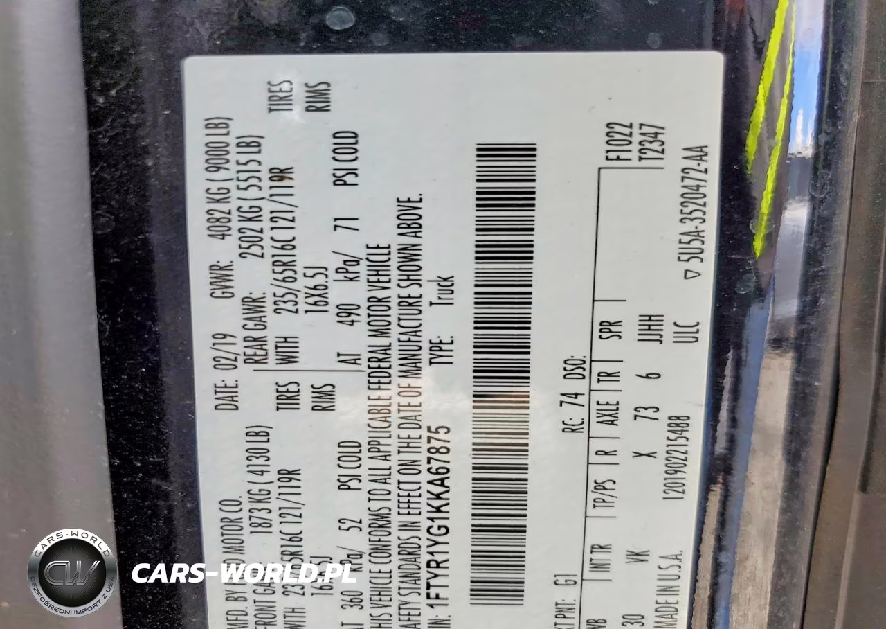 2019 Ford Transit T-250 VIN:1FTYR1YG1KKA67875 - 13