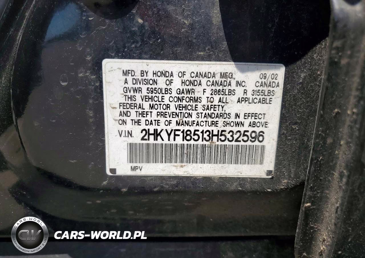 2003 Honda Pilot Exl VIN:2HKYF18513H532596 - 13