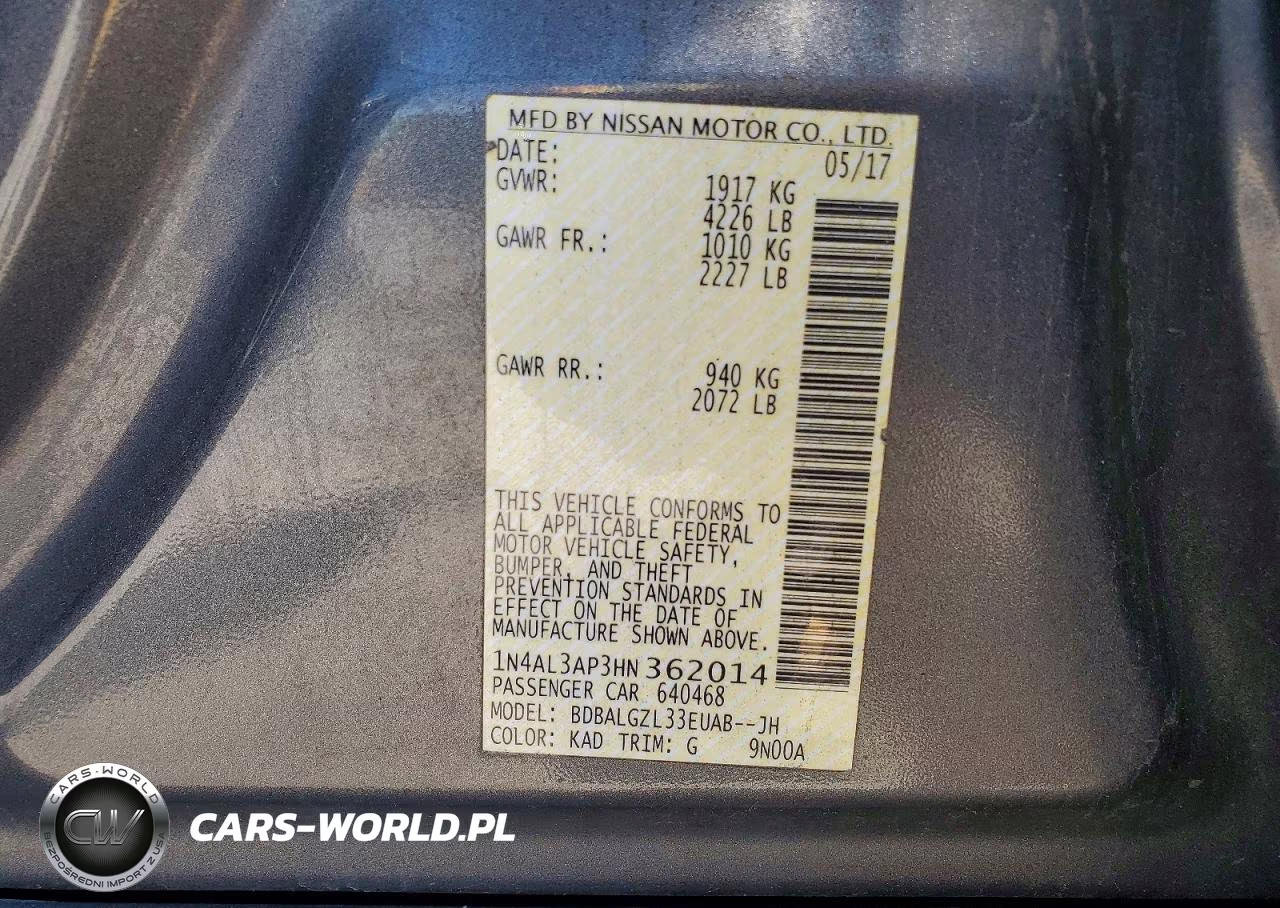 2017 Nissan Altima 2.5 S VIN:1N4AL3AP3HN362014 - 12