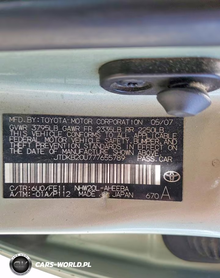 2007 Toyota Prius Base VIN:JTDKB20U777655789 - 12