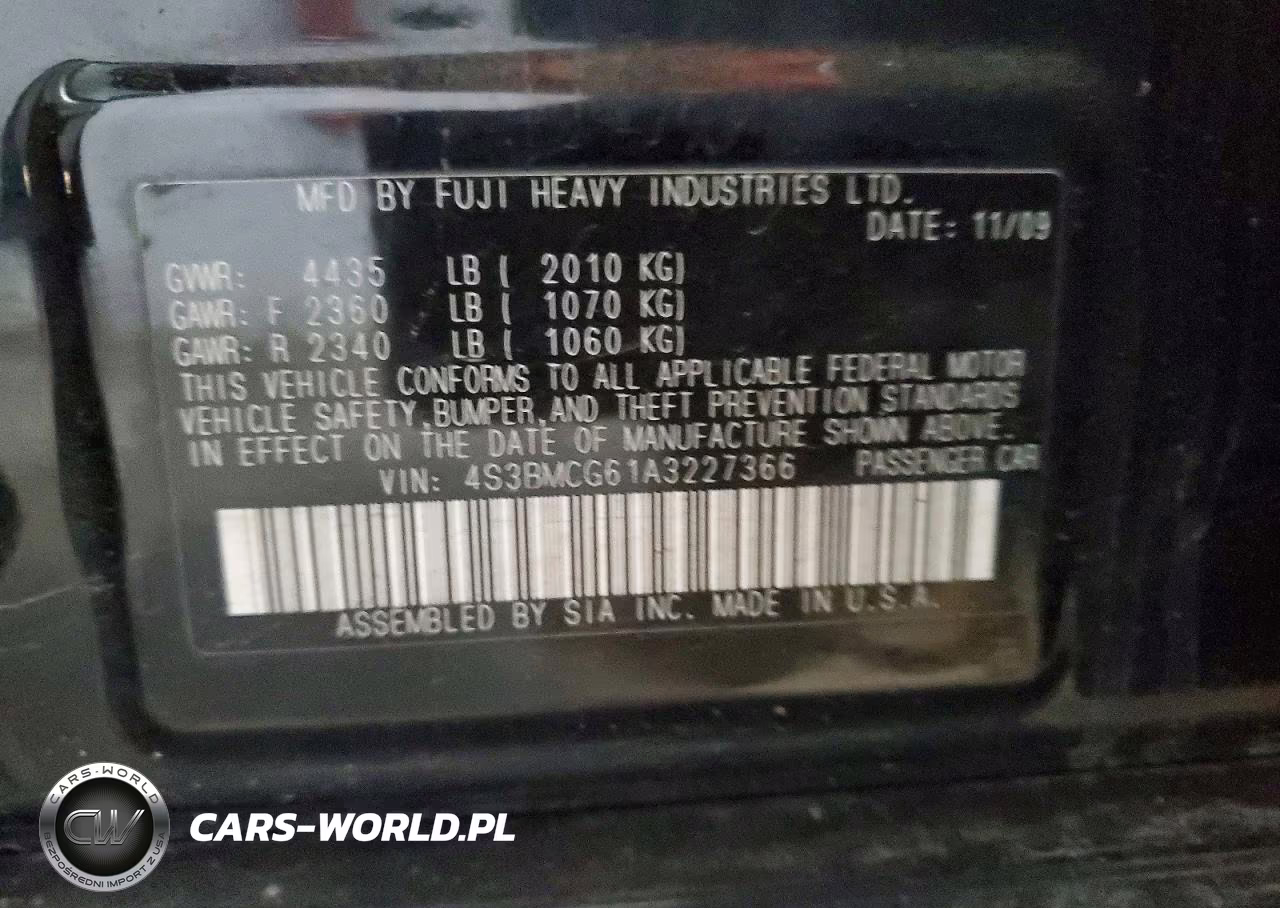 2010 Subaru Legacy 2.5I Premium VIN:4S3BMCG61A3227366 - 12