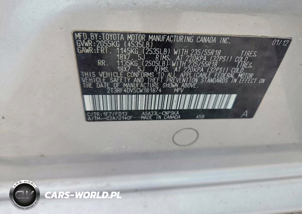 2012 Toyota Rav4 Sport VIN:2T3RF4DV5CW181874 - 12