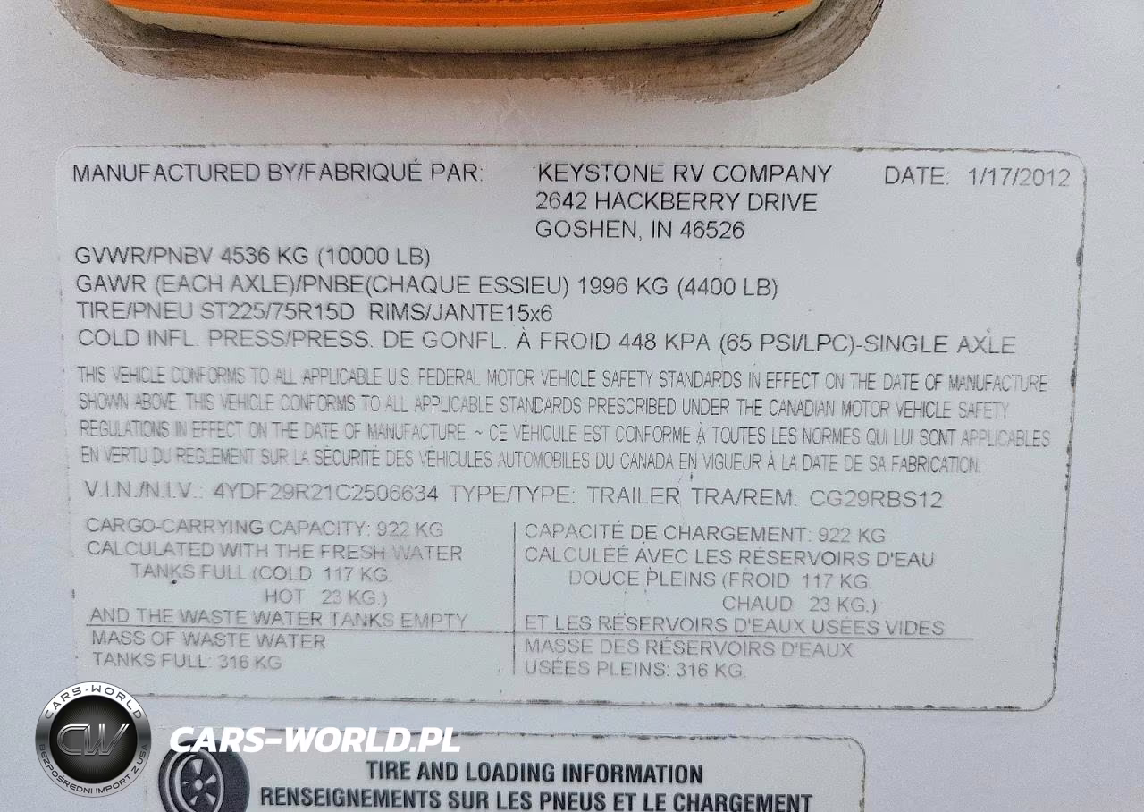 2012 Keystone Cougar Camper VIN:4YDF29R21C2506634 - 10