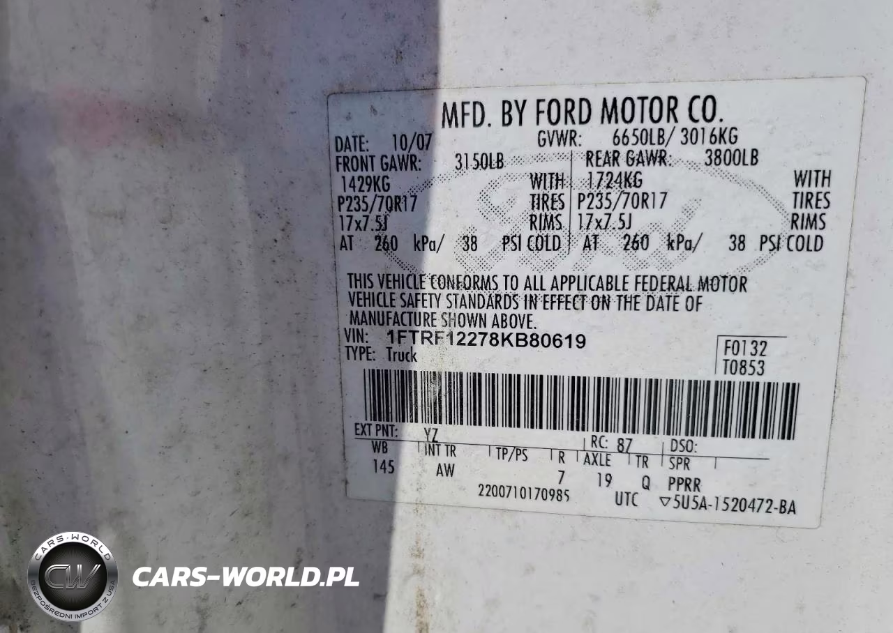 2008 Ford F150 VIN:1FTRF12278KB80619 - 13