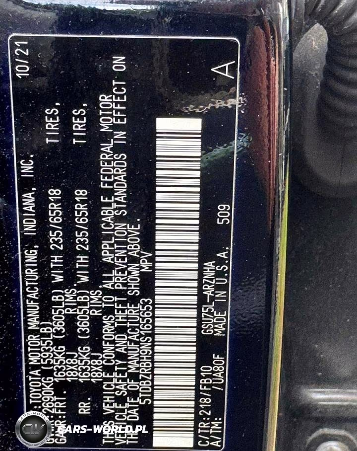 2022 Toyota Highlander Le VIN:5TDBZRBH9NS165653 - 10