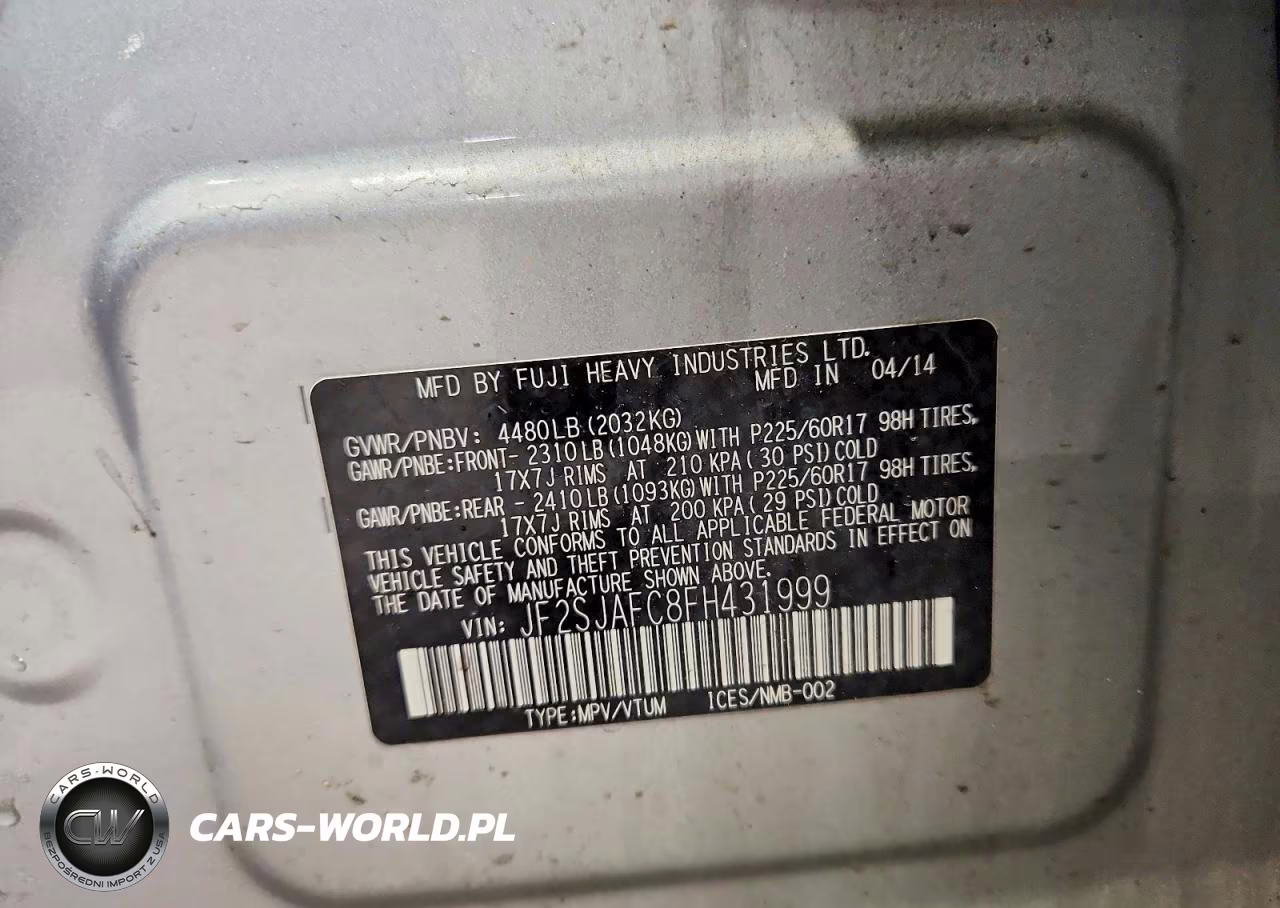 2015 Subaru Forester 2.5I Premium VIN:JF2SJAFC8FH431999 - 13