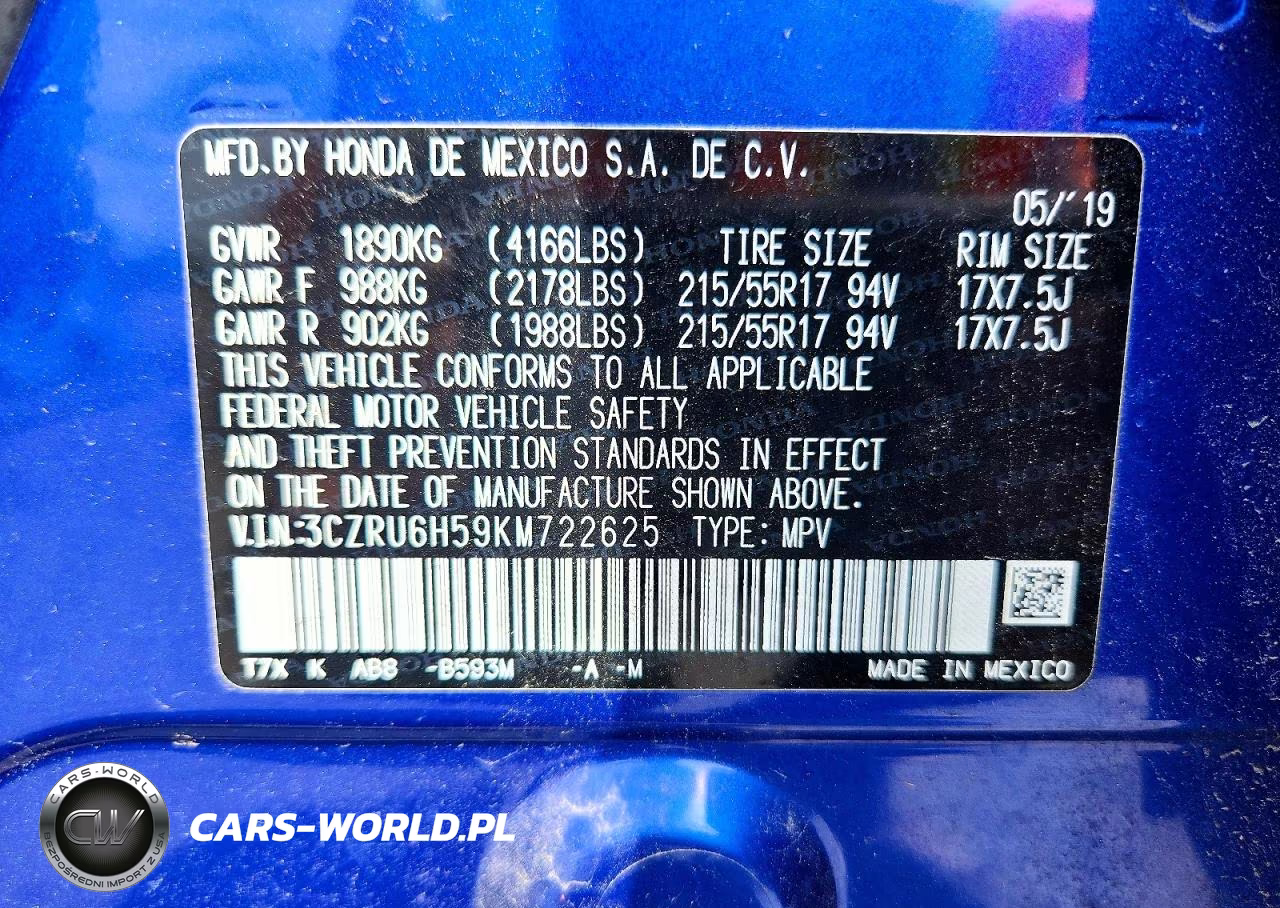 2019 Honda Hr-V Ex VIN:3CZRU6H59KM722625 - 13
