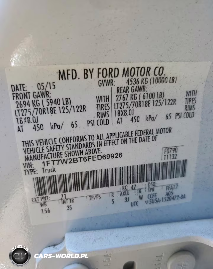 2015 Ford F250 Super Duty VIN:1FT7W2BT6FED69926 - 12