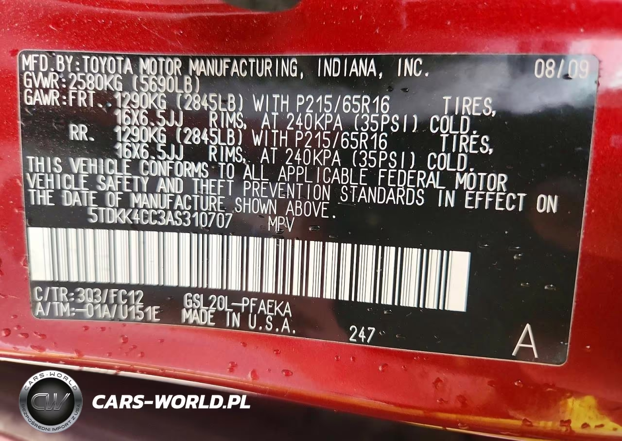 2010 Toyota Sienna Le 7-Passenger VIN:5TDKK4CC3AS310707 - 14