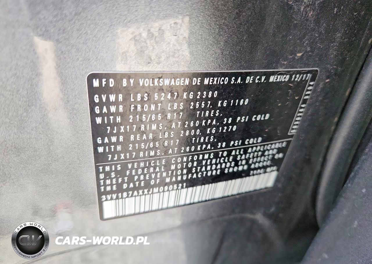 2018 Volkswagen Tiguan S VIN:3VV1B7AXXJM090521 - 14