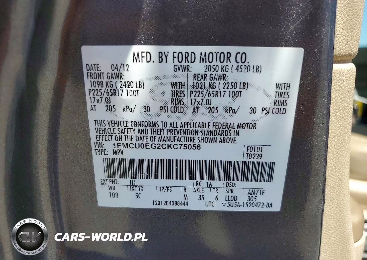 2012 Ford Escape Limited VIN:1FMCU0EG2CKC75056 - 13