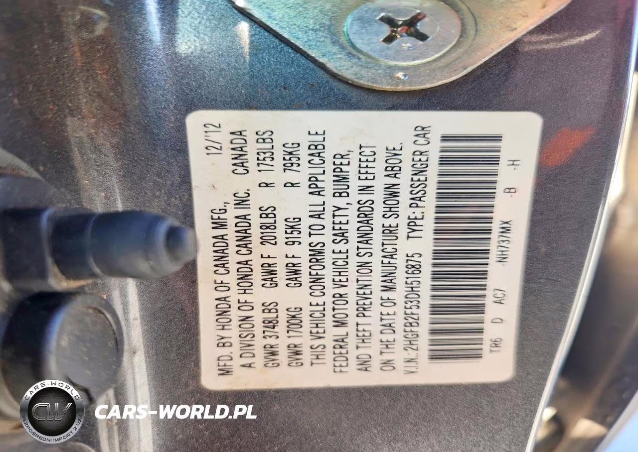2013 Honda Civic Lx VIN:2HGFB2F53DH516875 - 12